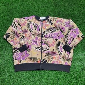 Vintage Crazy Print Jacket Womens Large 27x27 Boxy Beige